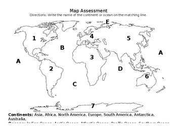 Preview of Continents & Oceans Assessment