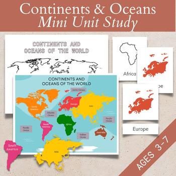 Preview of Label Continents and Oceans Blank Map Activity, 7 Continents Kindergarten PreK