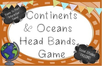 Preview of Continents & Oceans Head Bands Game FREEBIE!- Grades 2-4