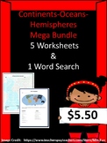 Continents-Oceans-Hemispheres Bundle (4 Worksheets & 1 Wor