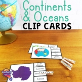 Continents & Oceans Pick 'n Flip Clip Cards Map Center Activity