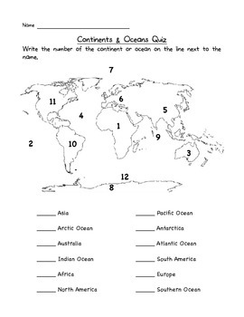Preview of Continents & Oceans Quiz