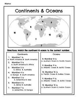 Continents & Oceans Quiz by Lindsay Marie | TPT
