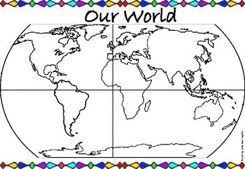 continents oceans world map labeling by little river english tpt