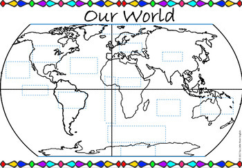 Continents Oceans World Map Labeling By Little River English Tpt