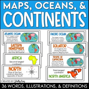 Continents and Oceans Posters and Maps Word Wall by Shelly ...