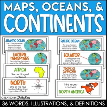Preview of Continents and Oceans Maps and Posters | Geography and Maps Word Wall