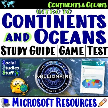 Preview of Continents, Oceans and the World Map Study Guide, Review Game, Test | Microsoft