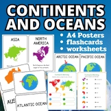 Continents, Oceans of the world flashcards and worksheets