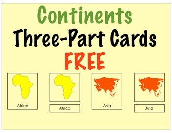 Preview of Continents Three Part Cards (FREE)