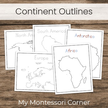 Preview of Continents Tracing Worksheets and Art Template Outlines, Montessori Geography