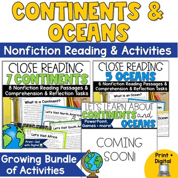 Preview of Continents and Oceans Activities Reading Passages with Blank Maps