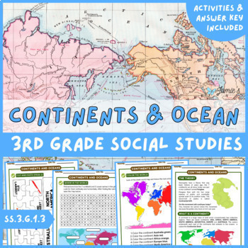 Preview of Continents and Oceans Activity & Answer Key 3rd Grade Social Studies 