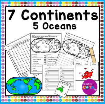 Preview of Continents and Oceans Geography Assessments Maps Worksheets and Activities