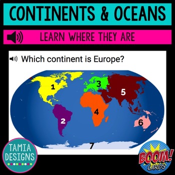 Preview of Continents and Oceans Boom Cards no-print digital activity