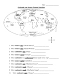 Continents and Oceans - Cardinal Directions Worksheet