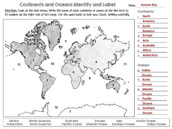 Blank Continents Map: Identify and Label with Key by Lessons from Mrs ...