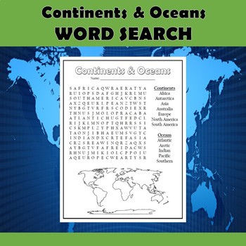 Continents and Oceans Geography Vocabulary Word Search ...