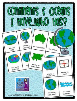 Continents and Oceans I Have Who Has Game by Clip Art by Carrie