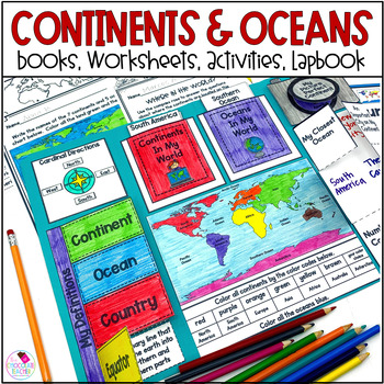 Preview of Continents and Oceans 1st & 2nd Grade Social Studies 3D Map, Lapbook, Worksheets