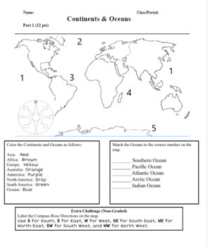 Preview of Continents and Oceans Map Activity
