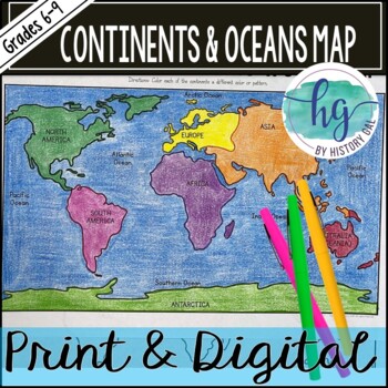 Preview of Continents and Oceans Map Activity (Print and Digital)