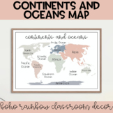 Continents and Oceans Map | Boho Rainbow Classroom Decor |
