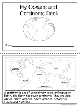 Continents and Oceans Mini Booklet and Worksheets by 123kteach | TpT