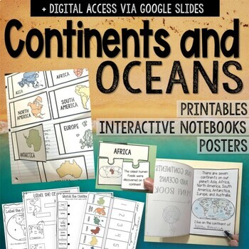Preview of Continents and Oceans Printables, Activities, Interactive Notebooks and Posters