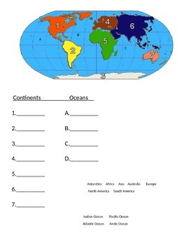 Continents and Oceans Quiz by TeachingTrix816 | Teachers Pay Teachers