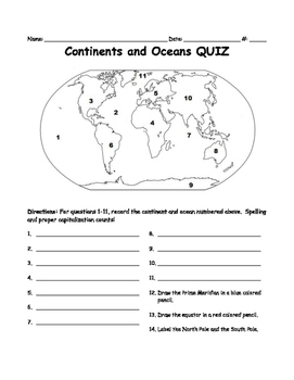 Continents and Oceans Quiz by Running Through Fifth Grade | TpT