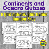 Continents and Oceans Quizzes Distance Learning