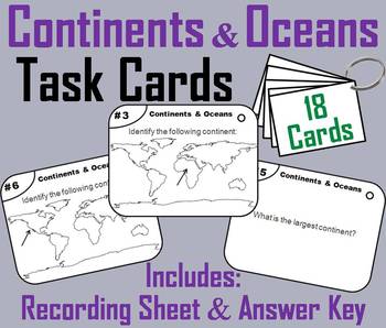 Preview of Continents and Oceans Task Cards Activity (World Geography Unit: Map Skills)
