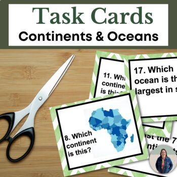 Preview of Continents and Oceans Task Cards for Geography and Map Skills for Social Studies