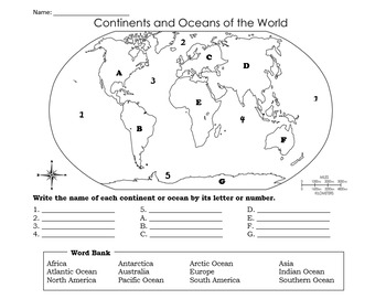 Continents and Oceans Test & Study Guide by Southern Teacher Life