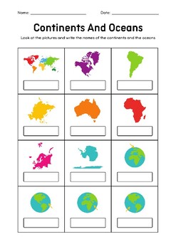 Continents and Oceans Vocabulary Worksheet by Creative Verse Education