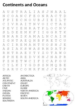 continents and oceans word search by stevens social studies tpt