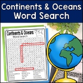 Continents and Oceans Word Search Activity (World Map Word