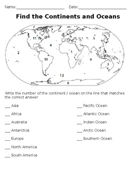 Free Printable Continents And Oceans Worksheet Continents And Oceans Worksheet By History With Robjohn | Tpt