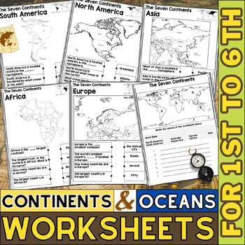 Preview of Continents and Oceans Worksheets | Blank Map | World Map with Countries