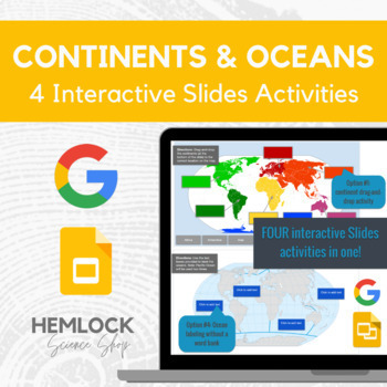 Preview of Continents and Oceans - drag-and-drop, labeling in Google Slides 