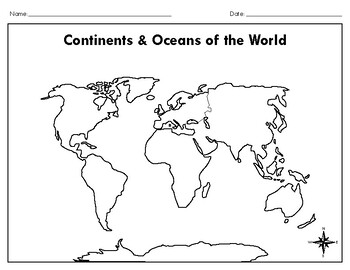 Continents and Oceans of the World Map Skills Blank Map by amal taouil