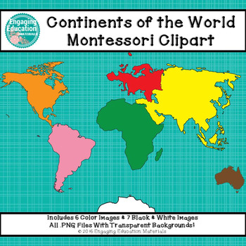 Preview of Continents of the World Montessori Clipart