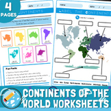 Continents of the World Worksheets | Continents Labeling Activity