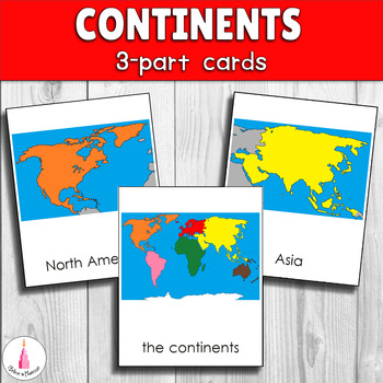 Preview of Continents of the world Montessori 3-part cards