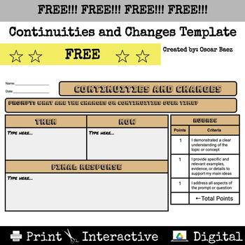 Preview of Continuities and Changes Graphic Organizer - Free
