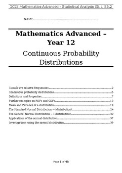 Preview of Continuous Probability Distributions Revision Booklet - HSC Mathematics Advanced