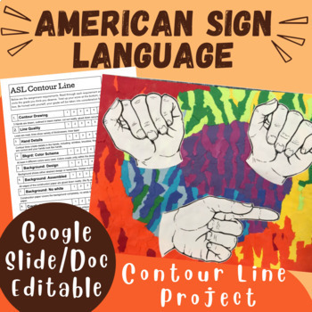 Preview of Contour Line - American Sign Language Hands - Beginning Art Lesson