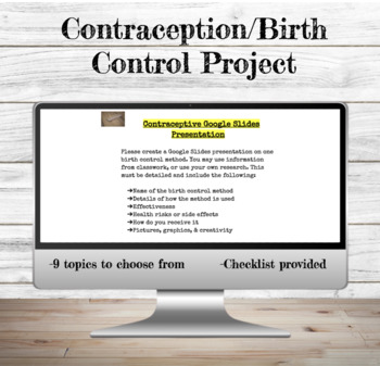 Preview of Contraceptive/Birth Control Project | Health Education | Sexual Health
