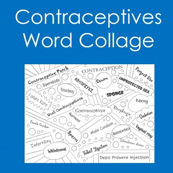 Preview of Contraceptives Word Collage (Coloring, Reproductive System, Anatomy, Health)
